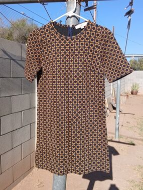 LOFT Navy and Mustard Geo  Mini Dress